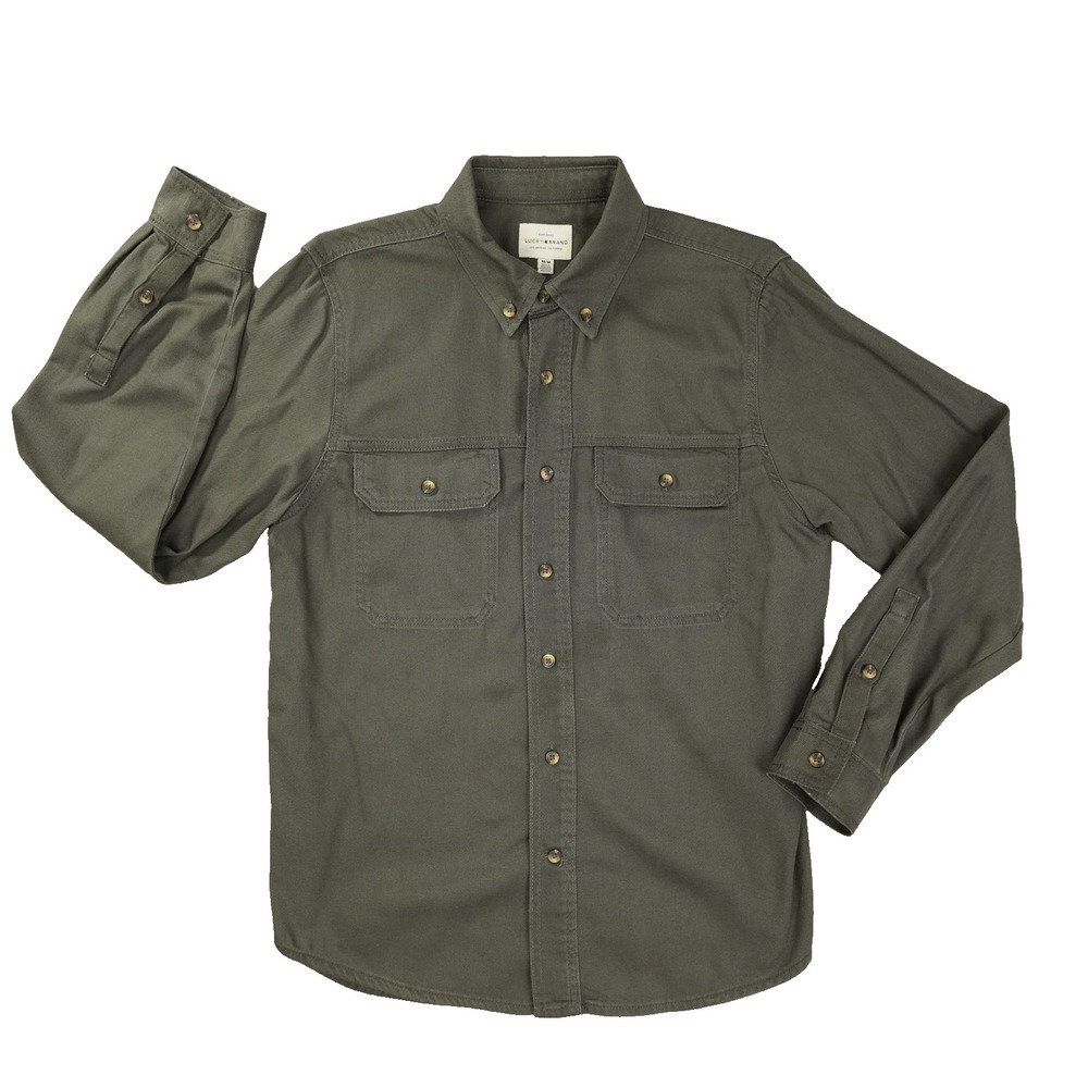 Lucky Brand Denim Button Up Shirt Men's Medium Grey Overshirt Outdoor Rugged